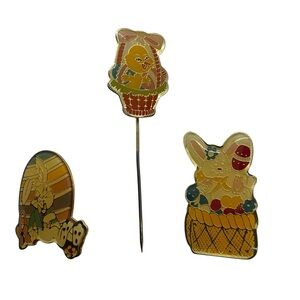 Enamel Easter Pin Lot Bunny Rabbit Basket Egg Chick Basket Lot Of 3